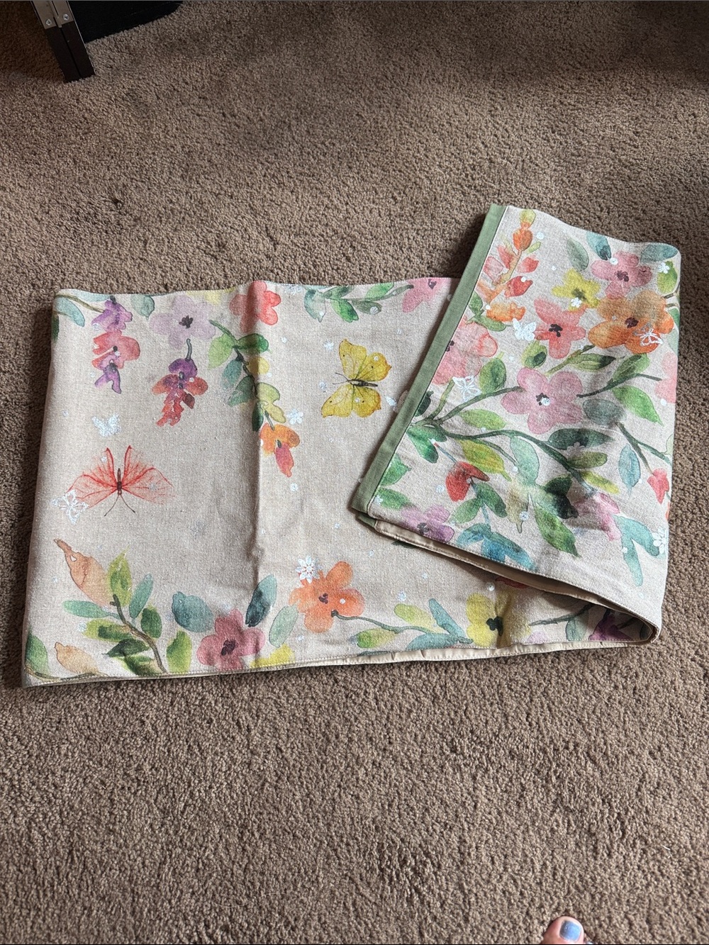 72” Floral Watercolor Table Runner Placemat Set in Pastel Colors House & Garden